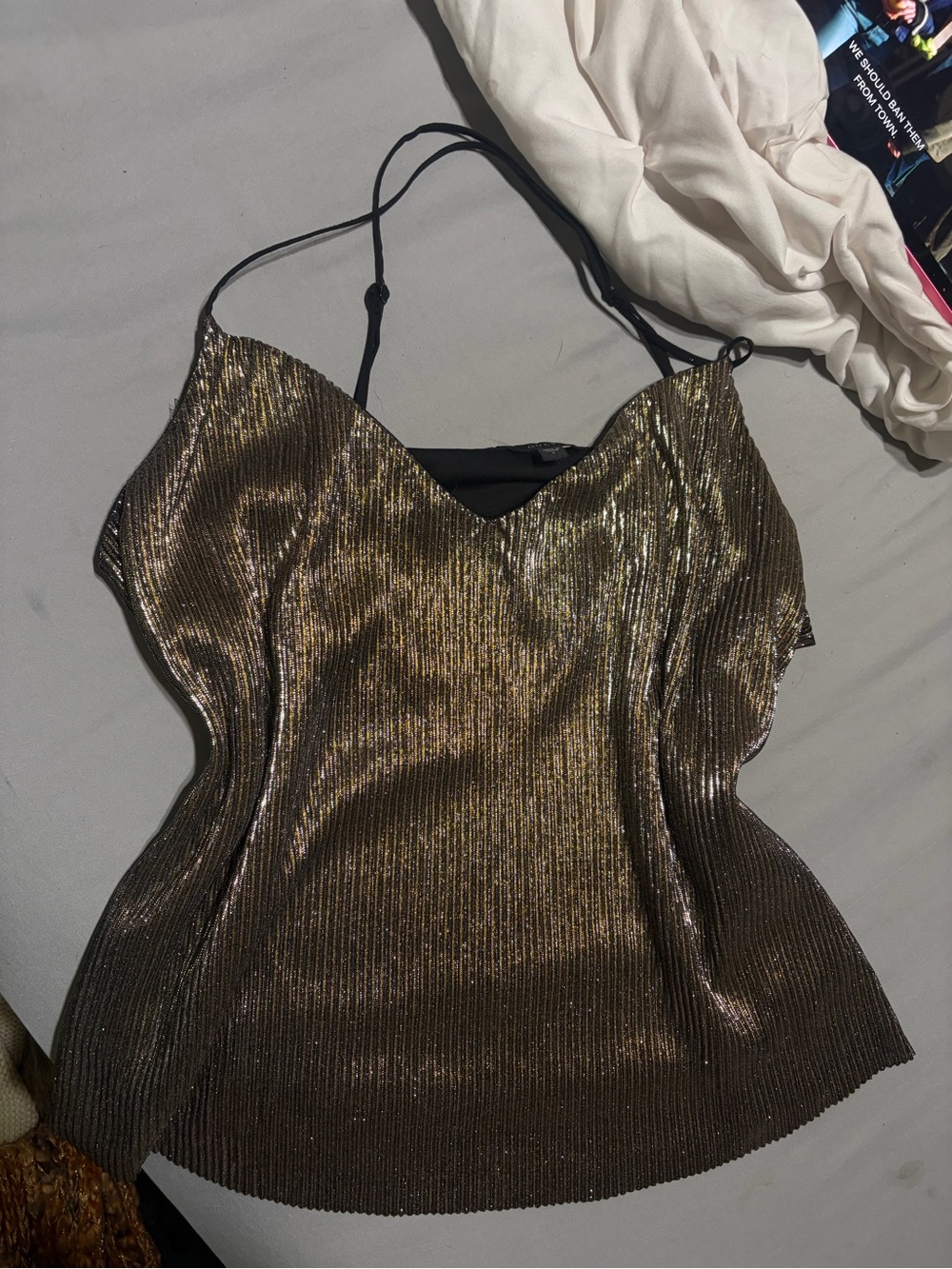 Vintage Guess Metallic Bronze Ribbed V-Neck Cami